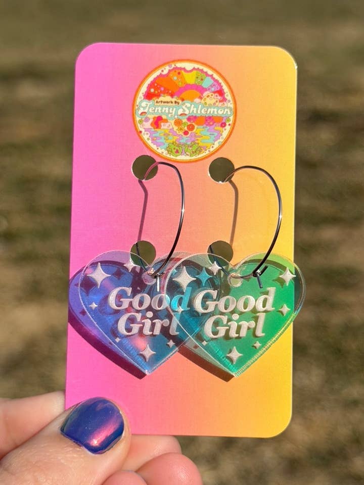 Good Girl Heart Hoop Earrings for wholesale by ShlemonArt