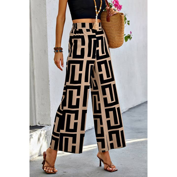 BROWN Geometric Color Block A Line Wide Leg Loose Pants for wholesale on Faire6