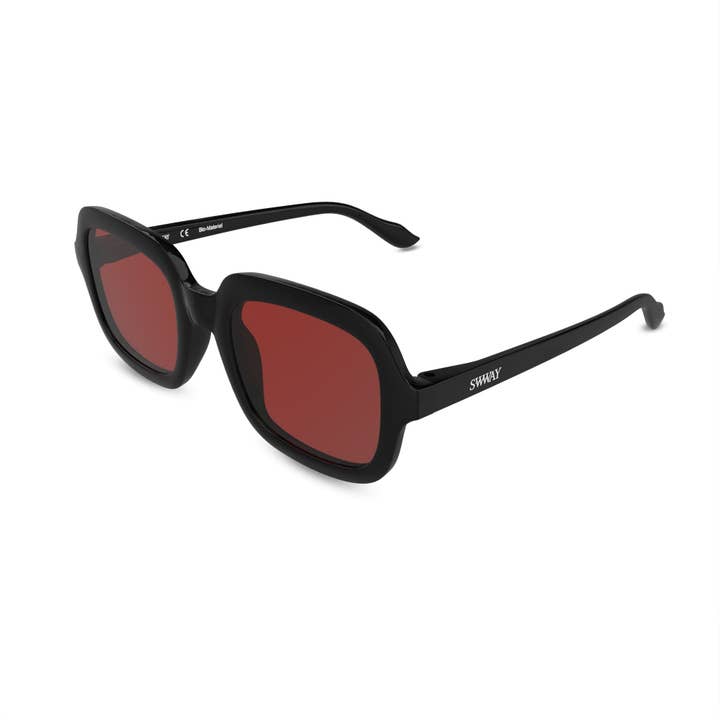 Pela Case Corporation - Wholesale Sunglasses - Unisex - Montenegro Squares Sunglasses in Black with Red Lens