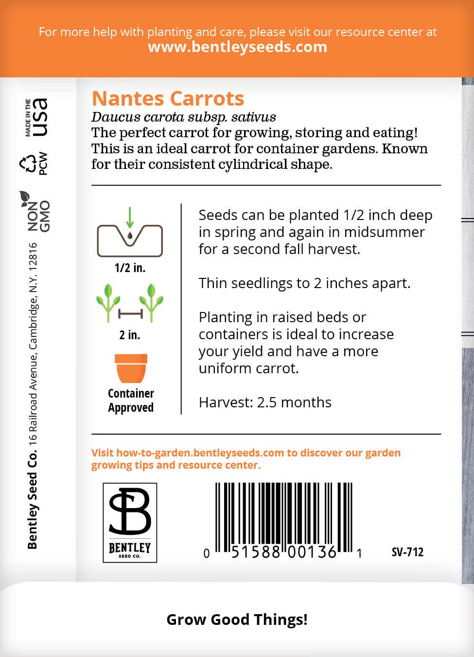 Bentley Seed Co. - Vente Graines de plantes - Carotte, sachets de graines de Nantes1