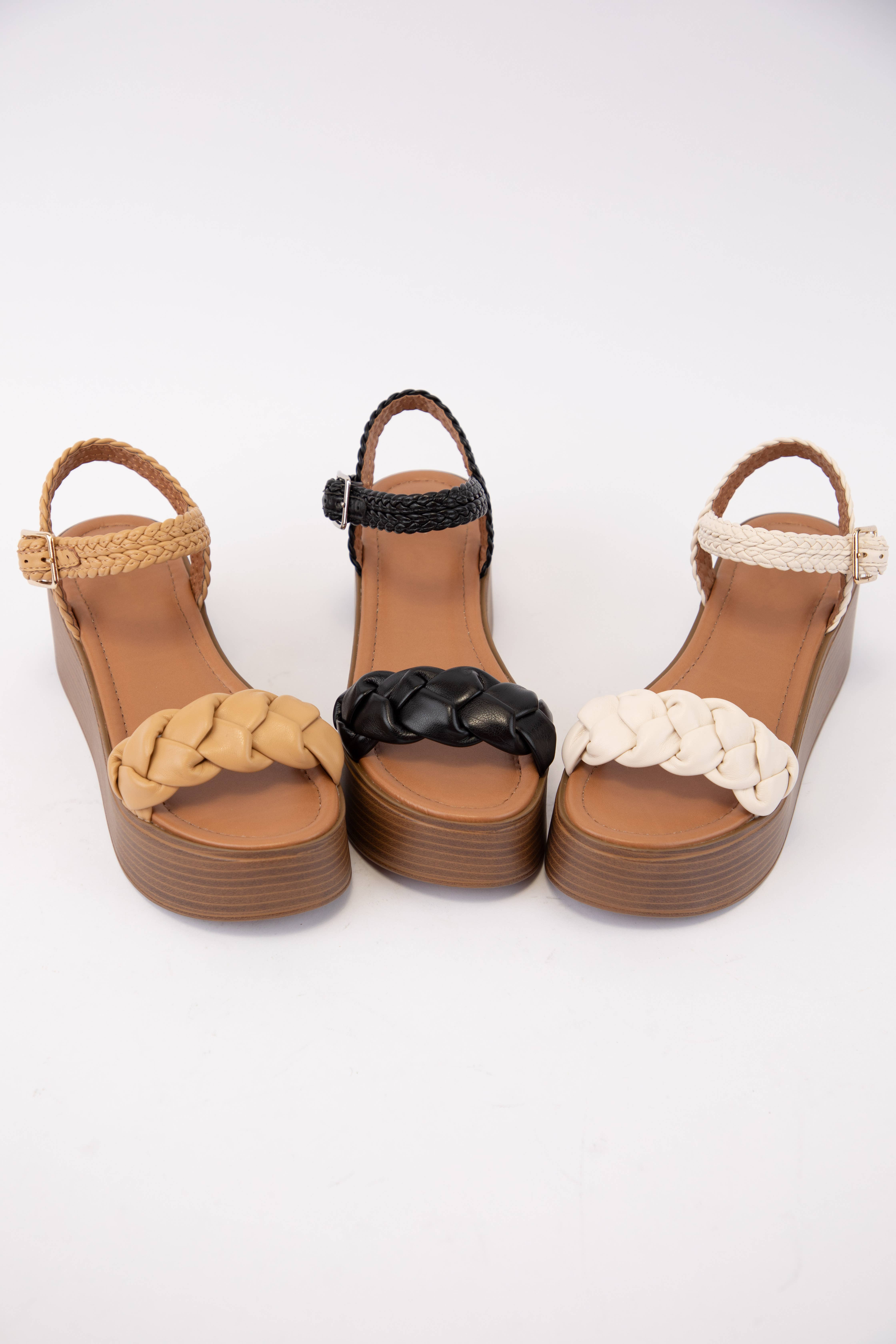 CCOCCI - Vente Chaussures compensées – femme - SANDALE À TALON COMPENSÉ À PLATEFORME ET BRIDE TRESSÉE INVOKE8