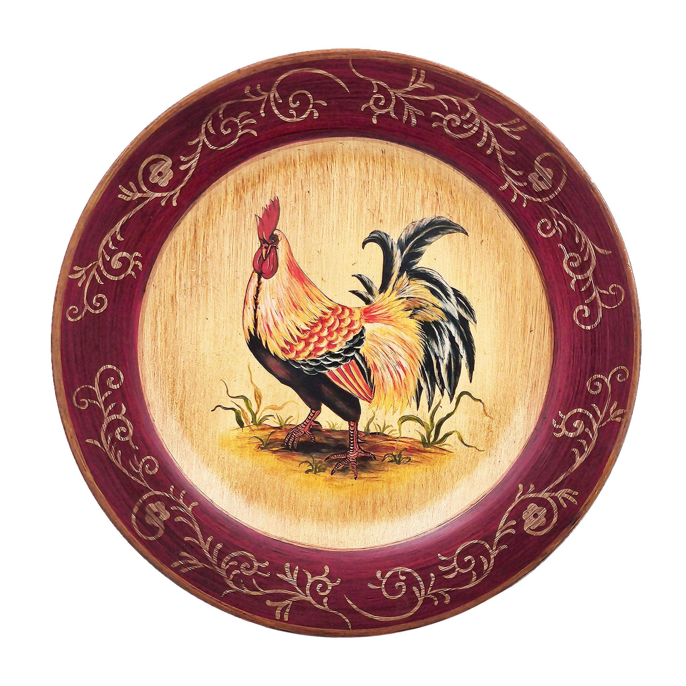 A&B Home Group Inc. – wholesale Decorative plate/dish/bowl – D10'' Red Rooster Plate 4 Assortment - Burgandy/Beige1