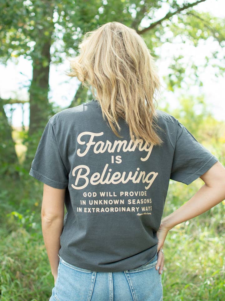 Western 'Farming Is Believing' Charcoal Graphic Tee for wholesale by American Farm Company