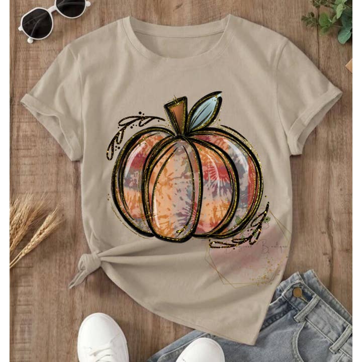 Tie Dye Pumpkin Tee for wholesale by Dogwood Designs
