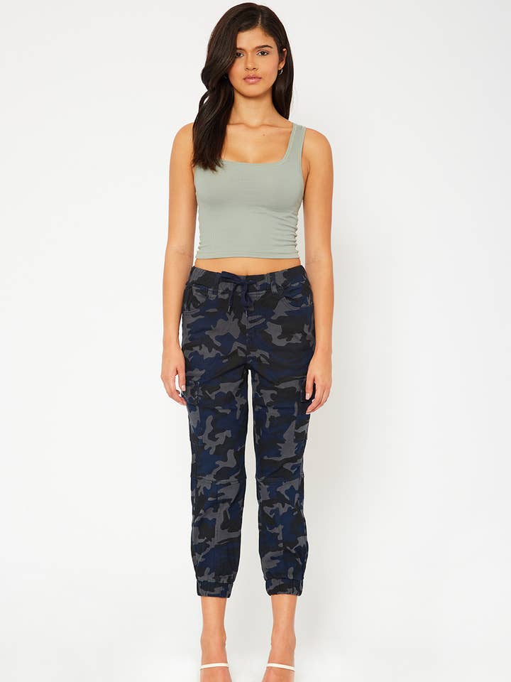 High-rise charcoal camo jogger for wholesale by MONKEY RIDE JEANS