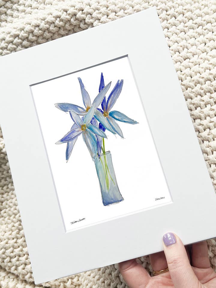 January (Watercolor Fine Art Print) for wholesale by Sunset Studios Boston: Neighborhood Watercolors