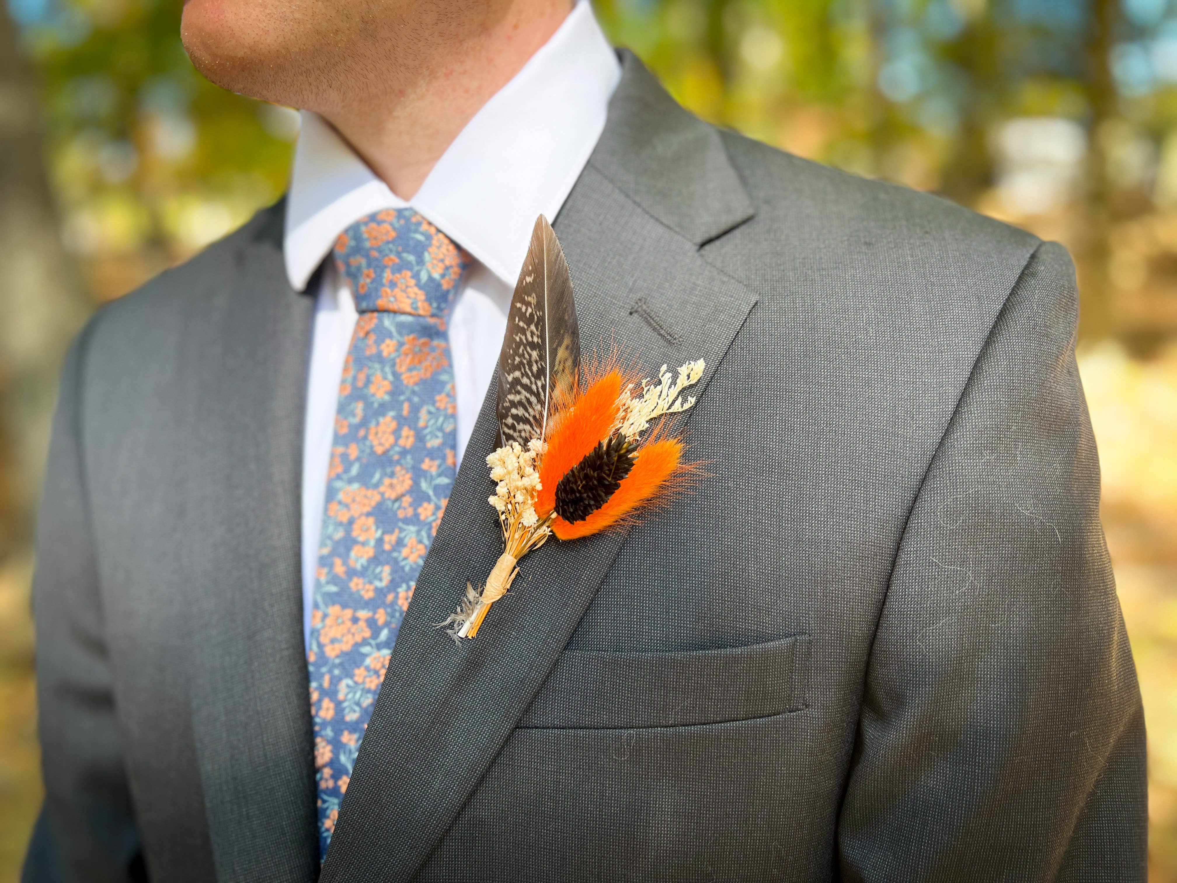 Withered Whimsy - Wholesale Dried/Pressed Flowers - Burnt Orange Wedding Boutonniere|"The Phoenix"2