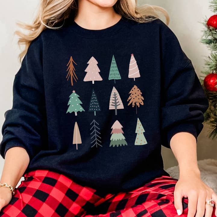 Colorful Christmas Trees Unisex Heavy Blend Crewneck Sweatshirt for wholesale by with love, aj.