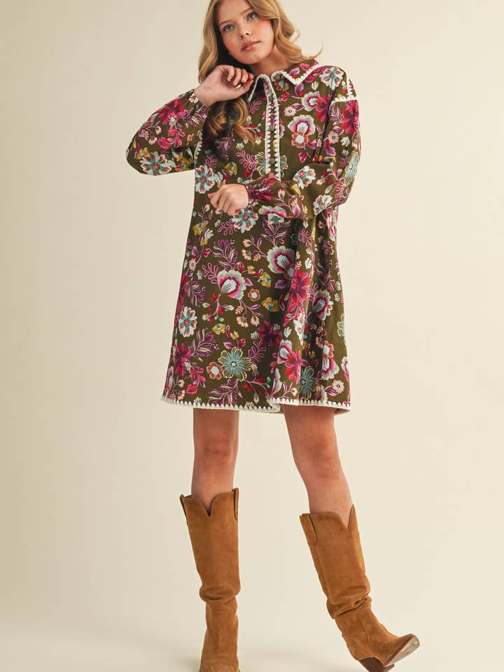 &MERCI - Wholesale Dress - Women's - EXCLUSIVE PRINT BLANKET STITCH BUTTONED MINI DRESS MDR429816