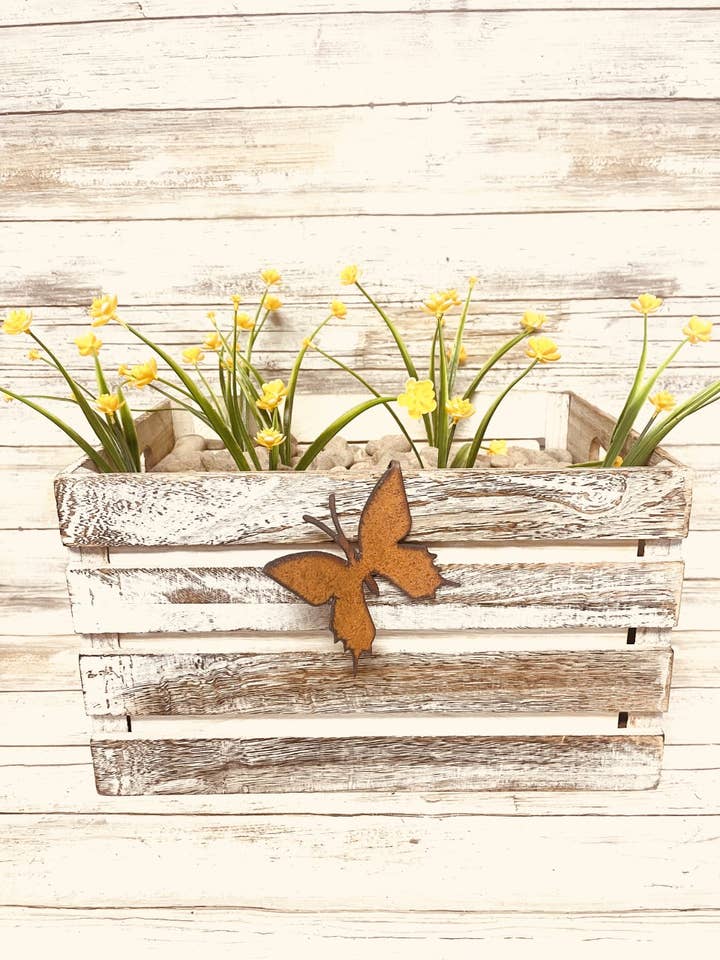 Butterfly Pot Climber Rustic Metal Garden Decor for wholesale by Universal Ironworks USA