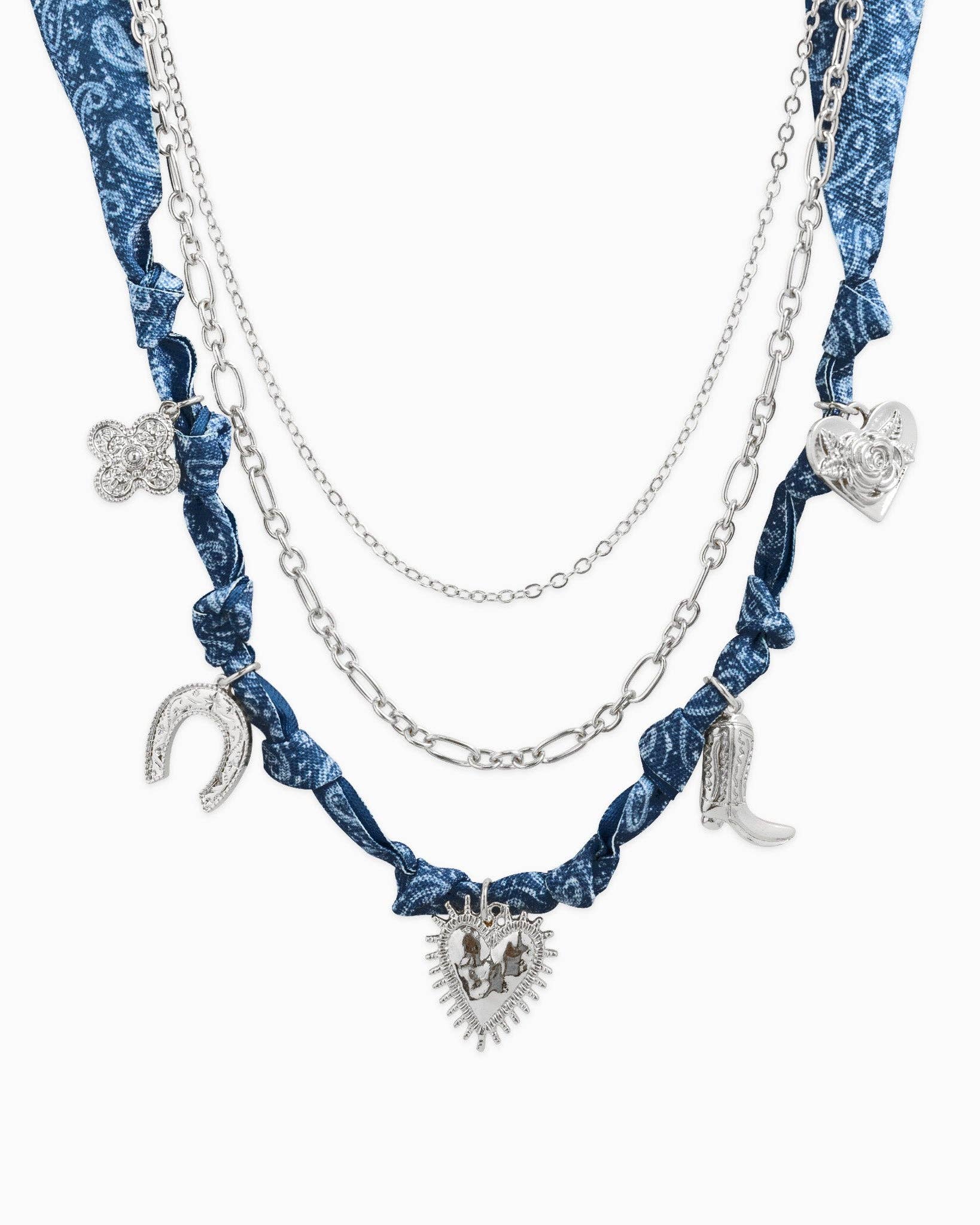 Sessori - Wholesale Pendant/Charm Necklace - 3 Layered Western Denim Bandana Scarf Necklace1
