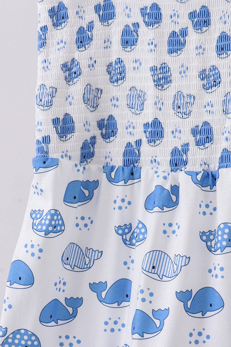 Aspen Rain Boutique - Wholesale Mommy & Me Sets - Blue whale smocked ruffle mom&me dress10