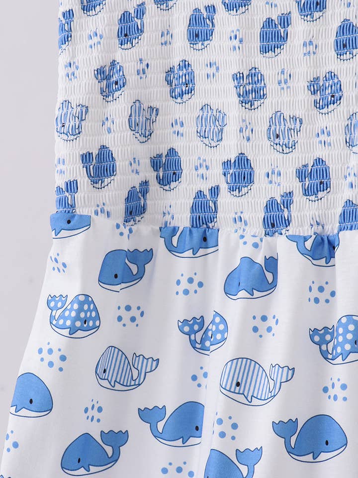 Aspen Rain Boutique - Wholesale Mommy & Me Sets - Blue whale smocked ruffle mom&me dress10