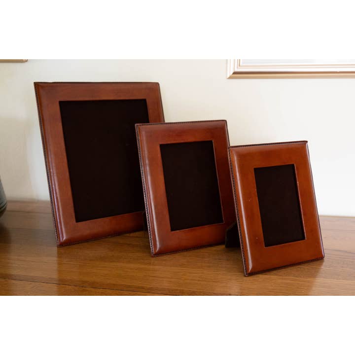 Cognac Leather Photo Frame 5 X 7" Plain for wholesale by Roberts and Dore