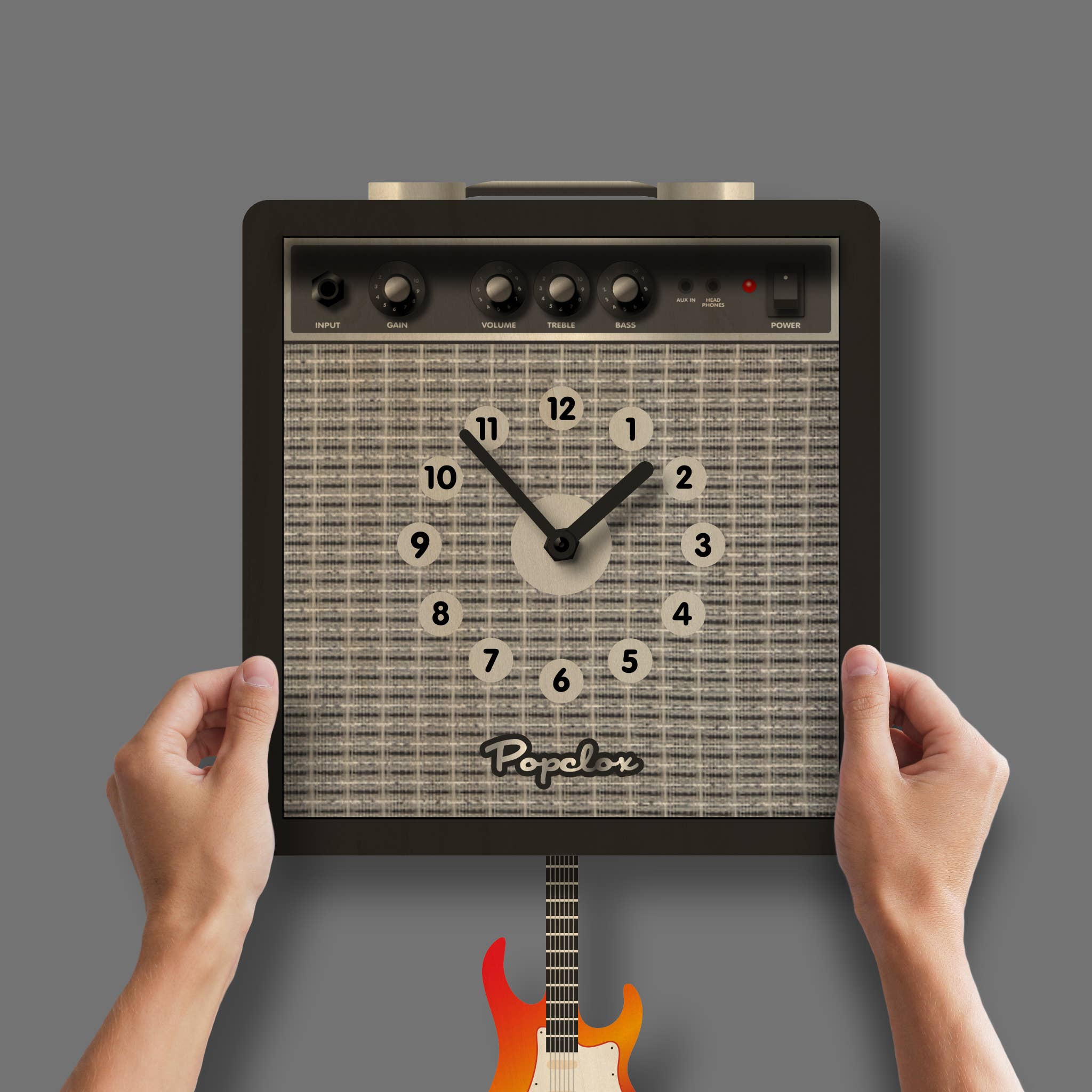 Popclox - Vente Horloges murales - Horloge pendulaire pour ampli guitare - Bois1
