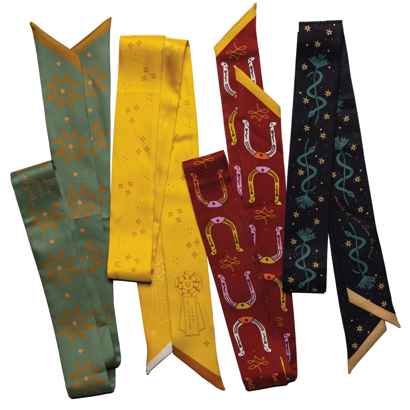 Jenni Earle - Wholesale Scarf - Women's - “Giddy Up” Hand-Illustrated Silk Twilly Scarf4