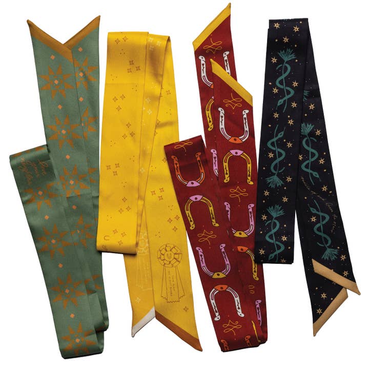 Jenni Earle - Wholesale Scarf - Women's - “Giddy Up” Hand-Illustrated Silk Twilly Scarf4