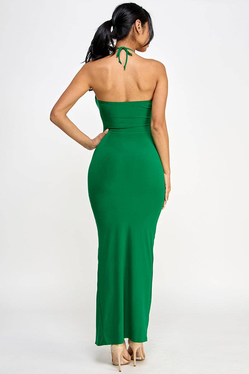 ARA USA - Wholesale Dress - Women's - 6755 (Vibrant green halter-neck cutout with ruched detail)9