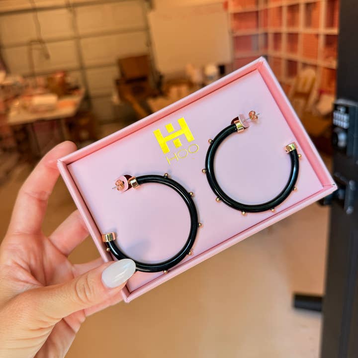 Pendientes de Aro Grandes y Ligeros - Negro con Oro para venta al por mayor de Hoo Hoops