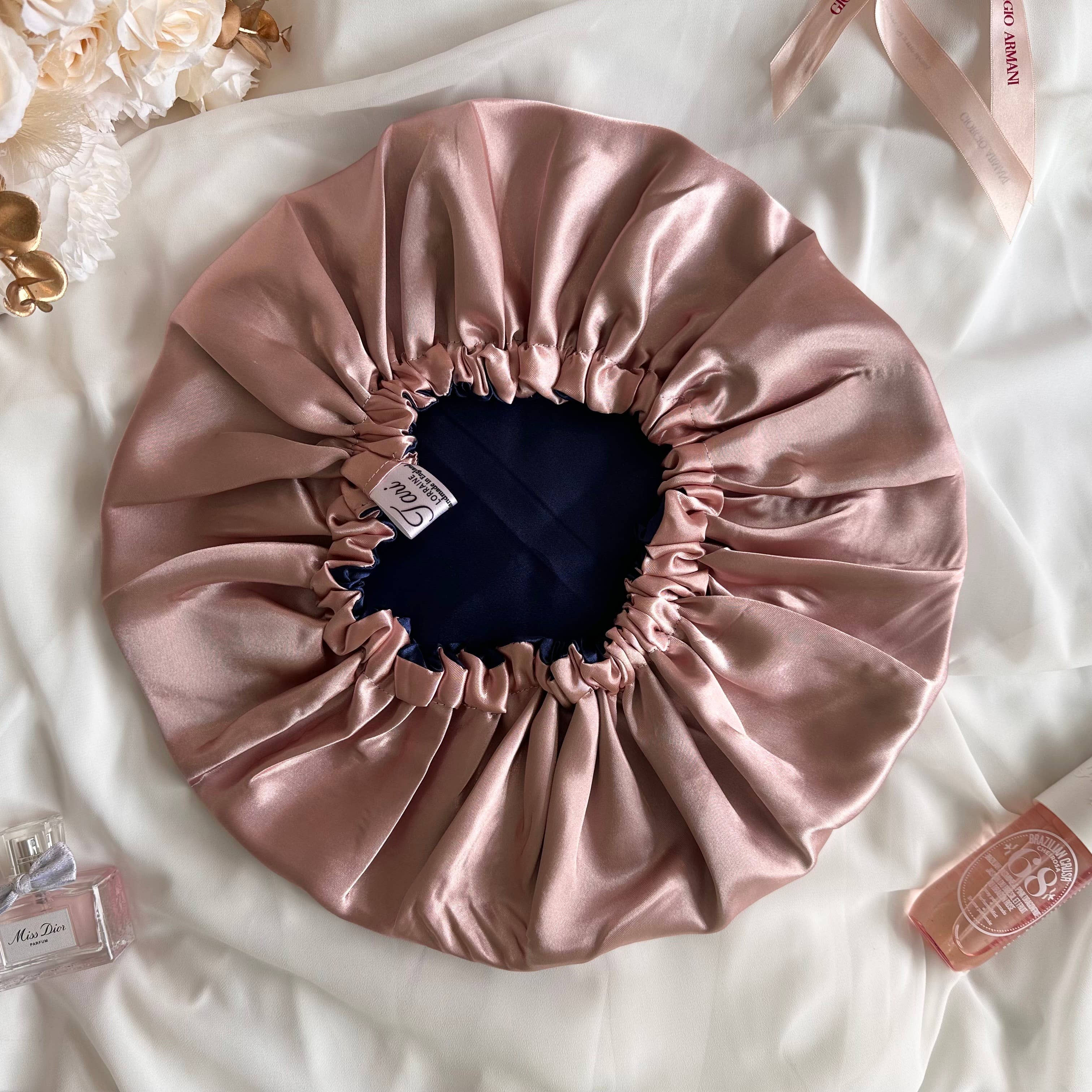 Tari Lorraine Ltd – wholesale Sleep cap / bonnet – women's – Rose Pink Silky Satin Reversible Hair Bonnet5