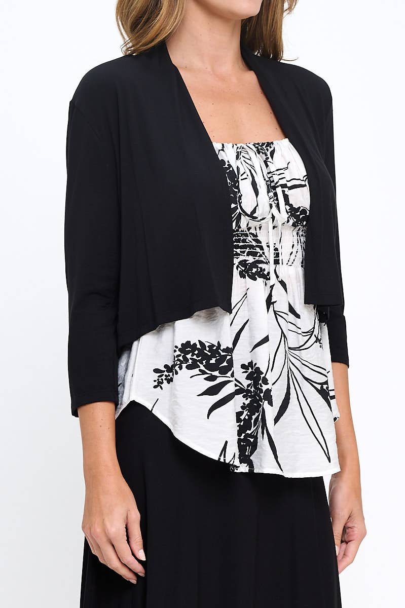 Black Made in USA Modal Open Front Bolero Cardigan for wholesale on Faire2