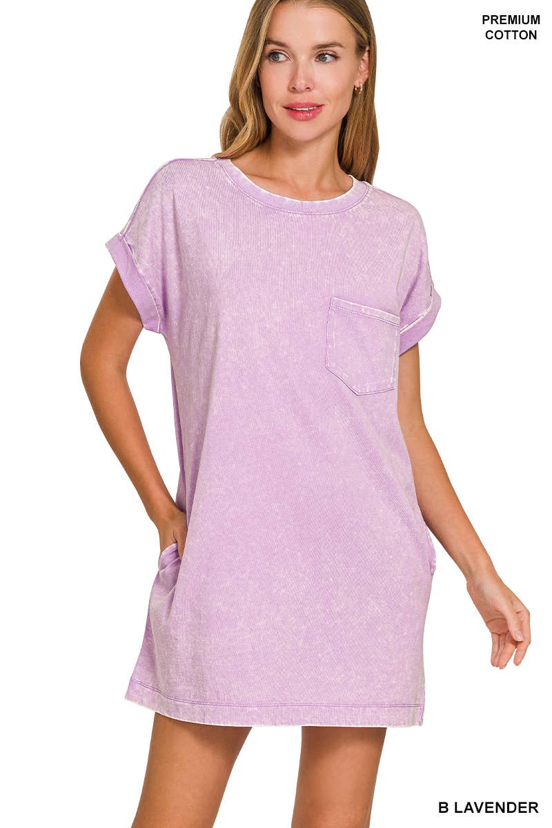 42POPS - Wholesale Dress - Women's - 'Cotton Washed T-shirts Dress w/ Side Pockets2