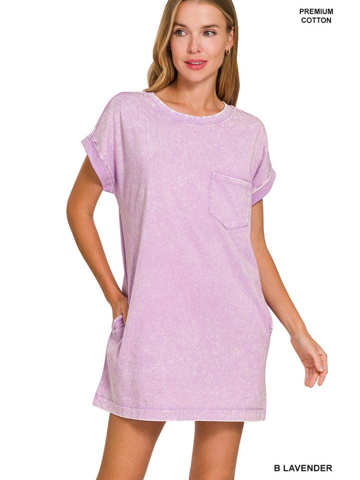 42POPS - Wholesale Dress - Women's - 'Cotton Washed T-shirts Dress w/ Side Pockets2