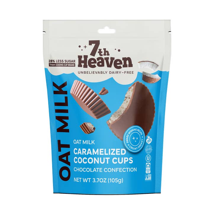 Oat Milk Chocolate Caramelized Coconut Cups Pouch - Non-GMO for wholesale by 7th Heaven Chocolate