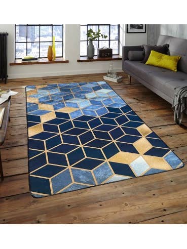 Tapis LUXE Doré, Bleu pour la vente par Mani Textile