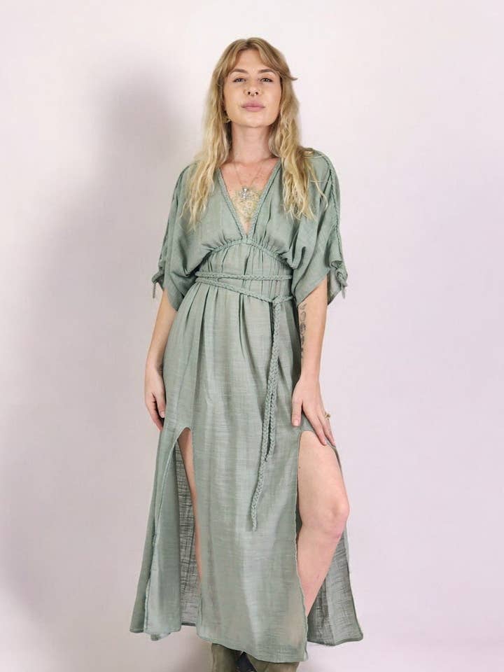 Sacred Ceremony - Wholesale Dress - Women's - Green Sage Organic Cotton Rope Goddess Maxi Dress0