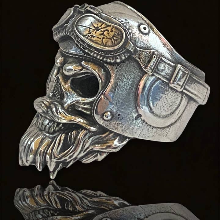 Hi Octane | SilverBotanica – wholesale Cocktail/statement ring – Bearded Biker Skull Ring1