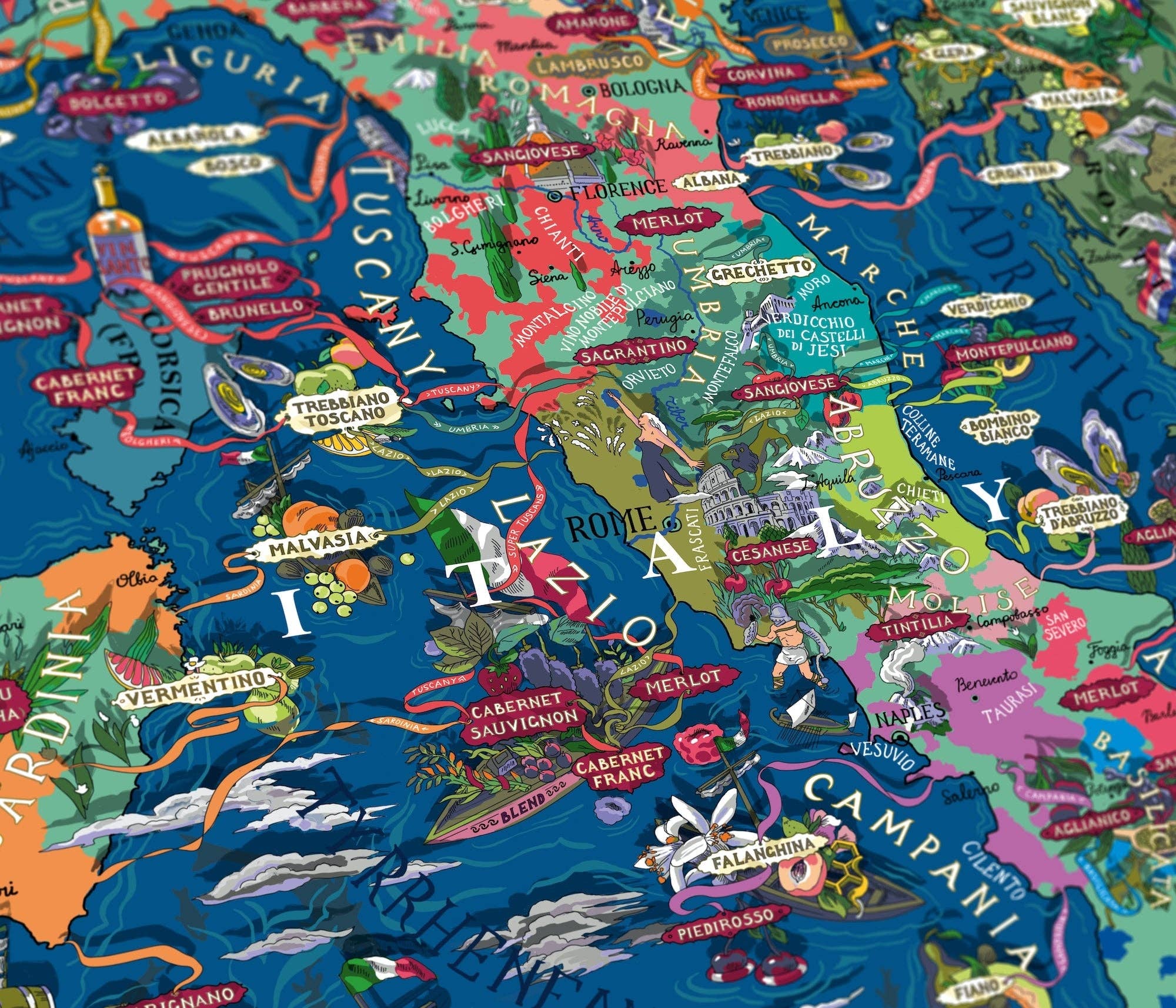 Water & Wines - Wholesale Poster - Poster - Italiaanse wijnregio's en druivensoorten1