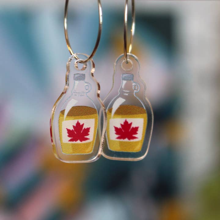 Paper Pattern Silk - Wholesale Dangle Earrings - Maple Syrup Earrings, Canadian Pride