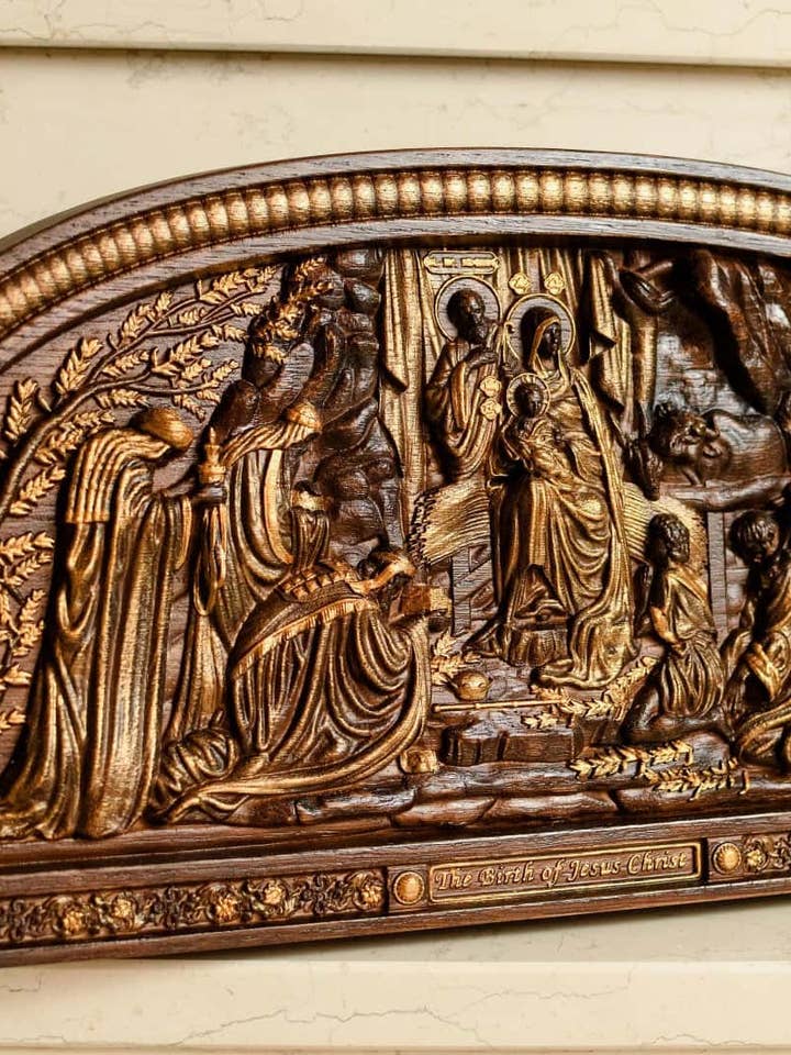 Sculpture en bois de la Nativité Naissance du Christ pour la vente par KozakWorkshop