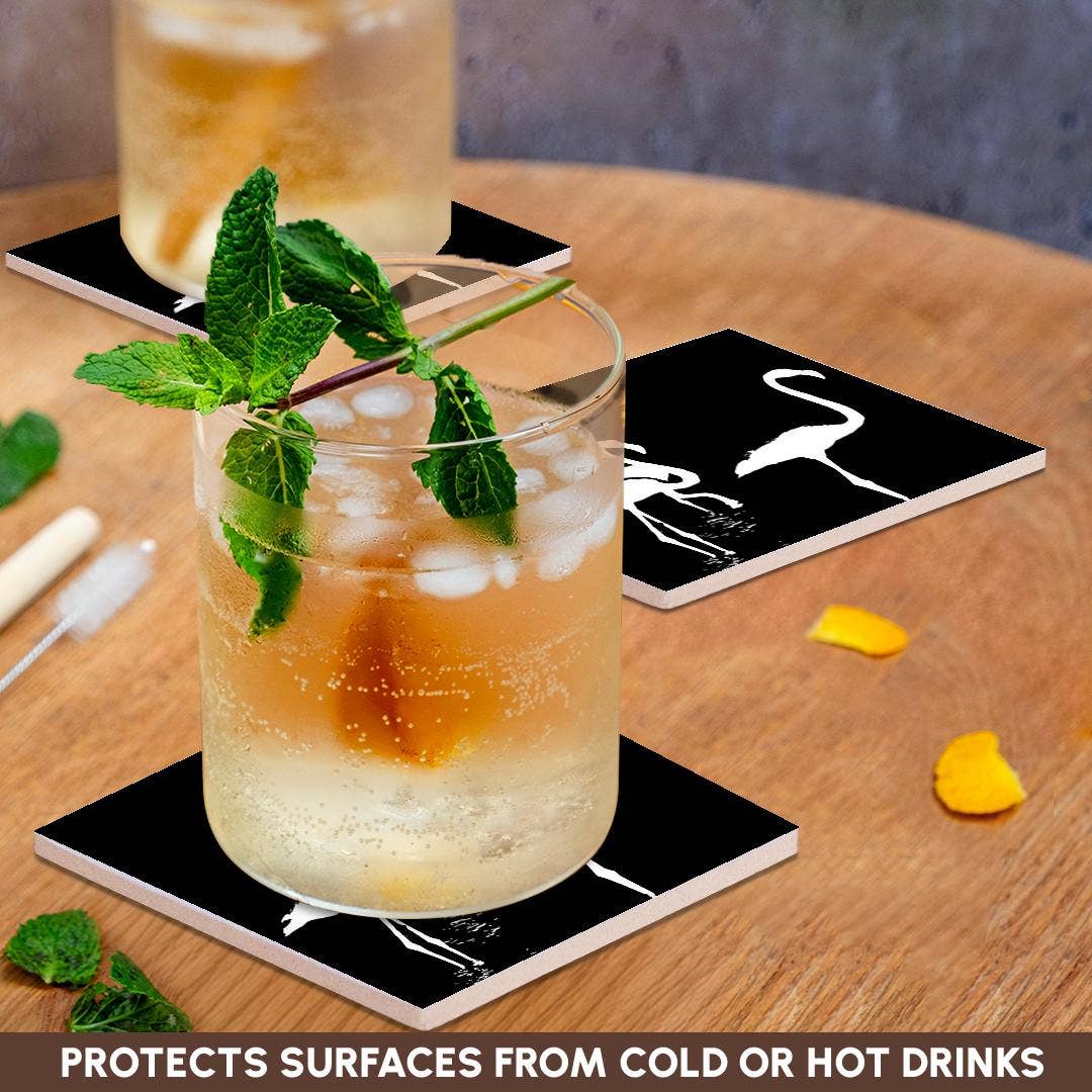 3dRose – wholesale Coasters – 3dRose, Three Flamingos Watercolor Silhouette In White, Coaster2