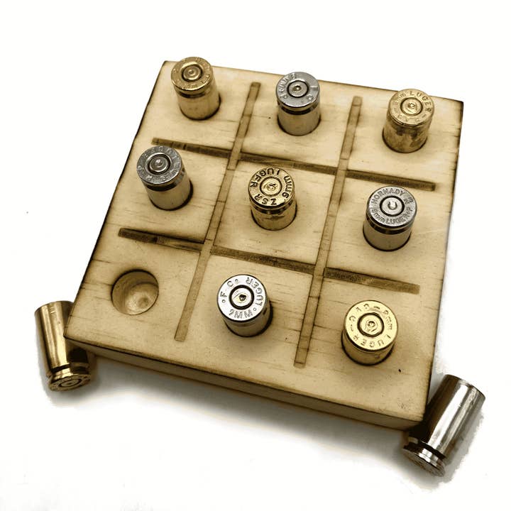 Vermont Cut Coins & 2nd Shot Round - Wholesale Board Game - Tic Tac Toe Game with Bullet Casings, Man Cave1