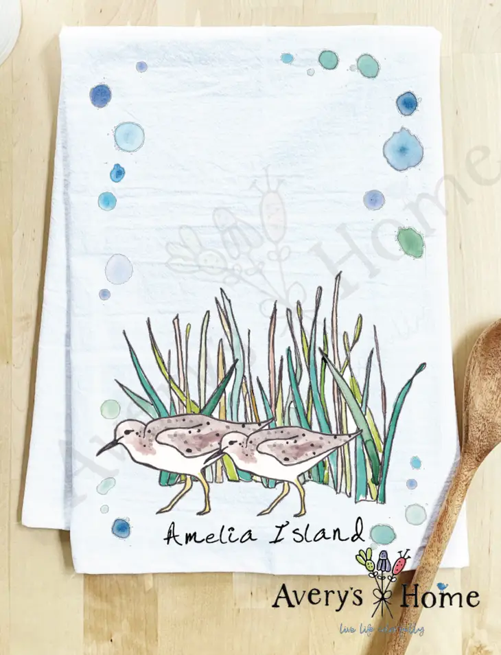 Avery's Home - Wholesale Tea Towel - Sandpipers with Beach Grass Bird Customizable Tea Towel1