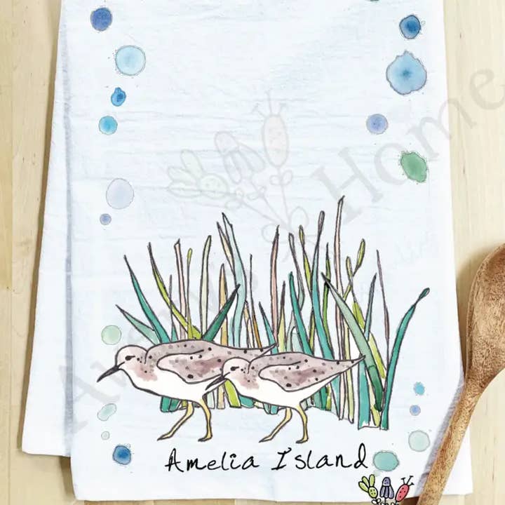 Avery's Home - Wholesale Tea Towel - Sandpipers with Beach Grass Bird Customizable Tea Towel1
