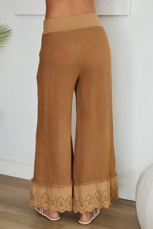 VENTI6 - Wholesale Pants - Women's - EYELET HEM COTTON WIDE LEG LINEN PANTS (19-48)6