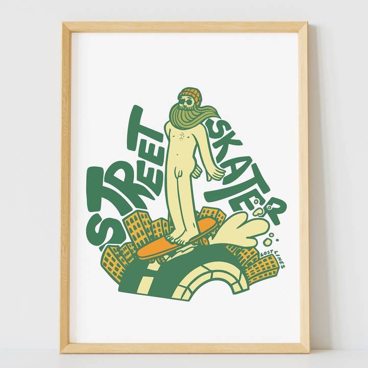 Street Skater | Art Print | Illustrated Print | Skate Art for wholesale by Lost Lines Studio
