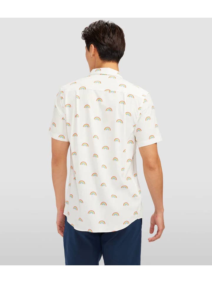 Tipsy Elves - Wholesale Button Down Shirt - Unisex - White Rainbow All The Way Hawaiian Shirt - Pride Button Down