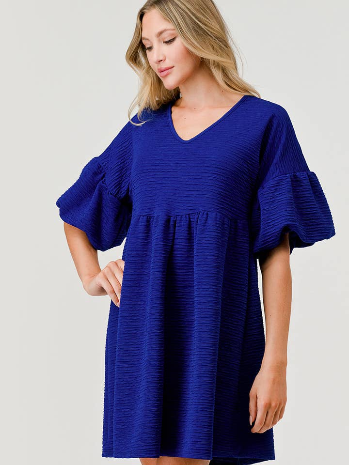 Pixi + Ivy - Wholesale Dress - Women's - Belize Bell Sleeve Baby Doll Holiday Dress in Royal Blue