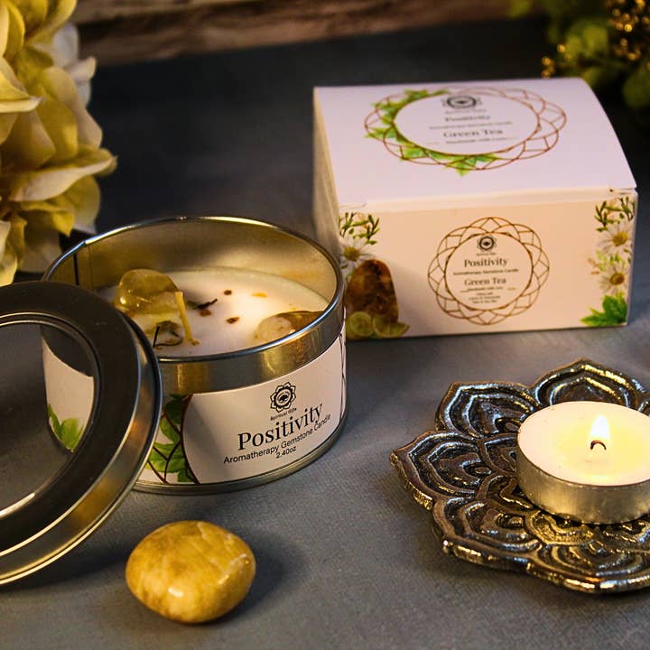 Green Tree - Wholesale Travel Candles - Green Tree Gemstone Scented Candle Positivity Green Tea 70g2