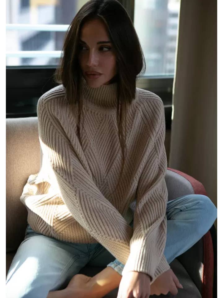 Nenya Fashion Limited - Wholesale Knit Sweater - Women's - High Neck Knitted Sweater With Geometric Print3