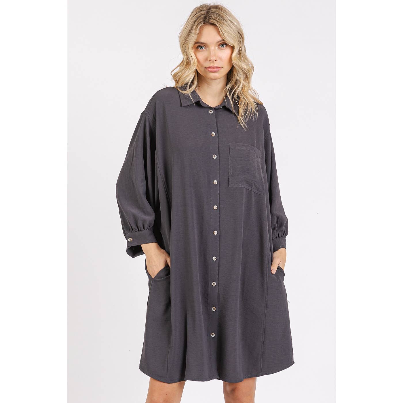 mittoshop – Großhandel Kleid – Damen – AIRFLOW MINIKLEID MIT 3/4-ÄRMELN UND KNÖPFEN18