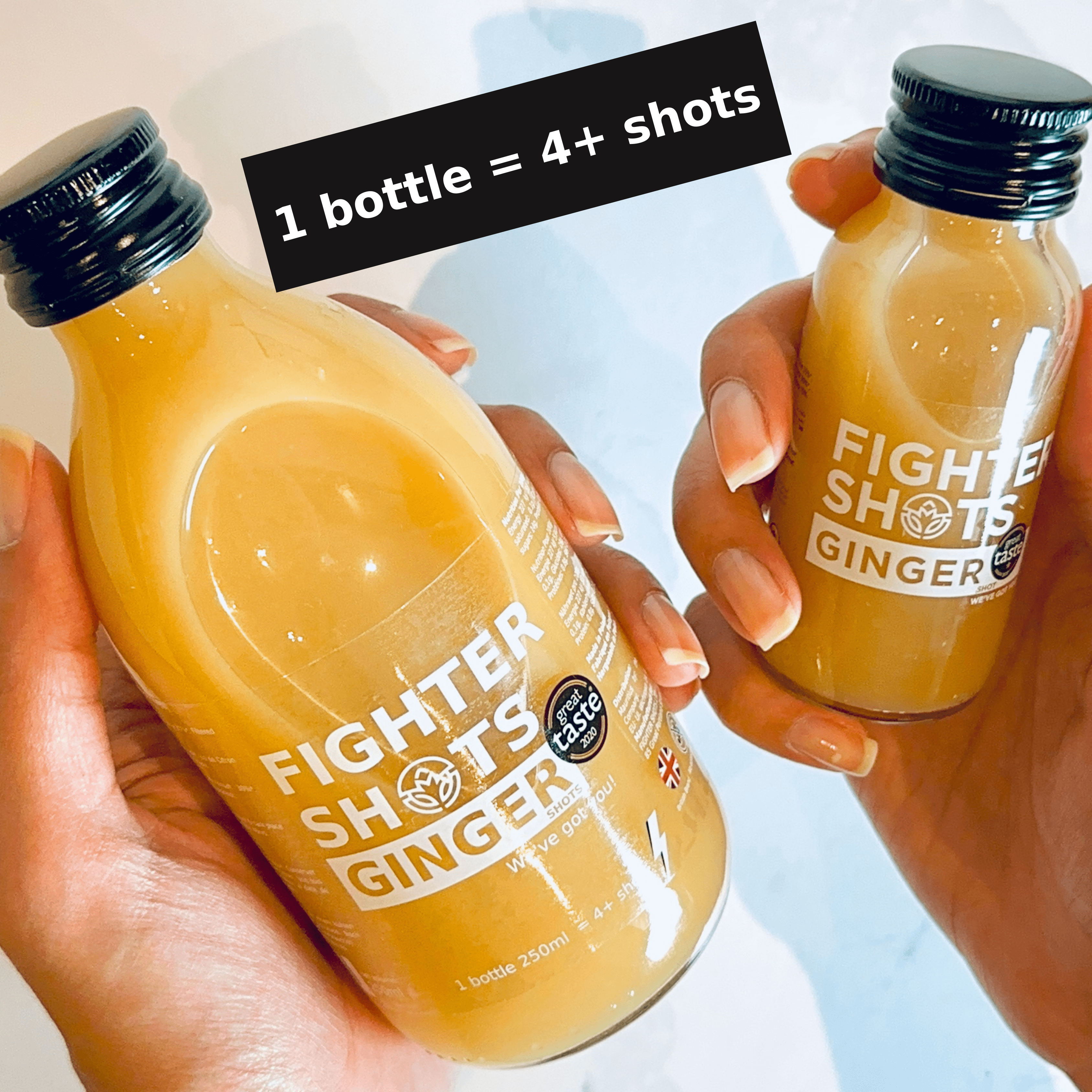 Fighter Shots - Wholesale Wellness Juice/Tonic - Ginger - Organic, Cold Pressed, glass bottle, 12x60ml9