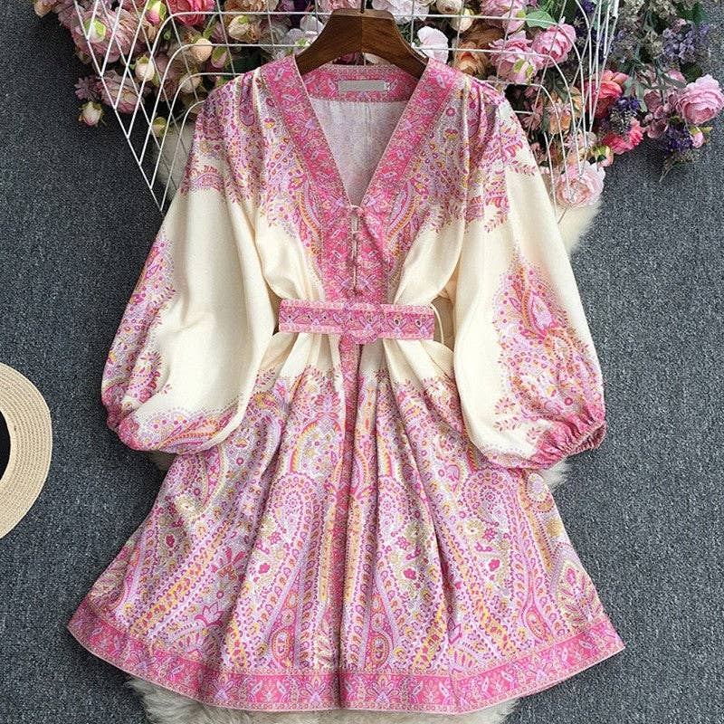 Plush Looks - Wholesale Dress – Women's - Floral Lantern Sleeve Relaxed Short Dress1