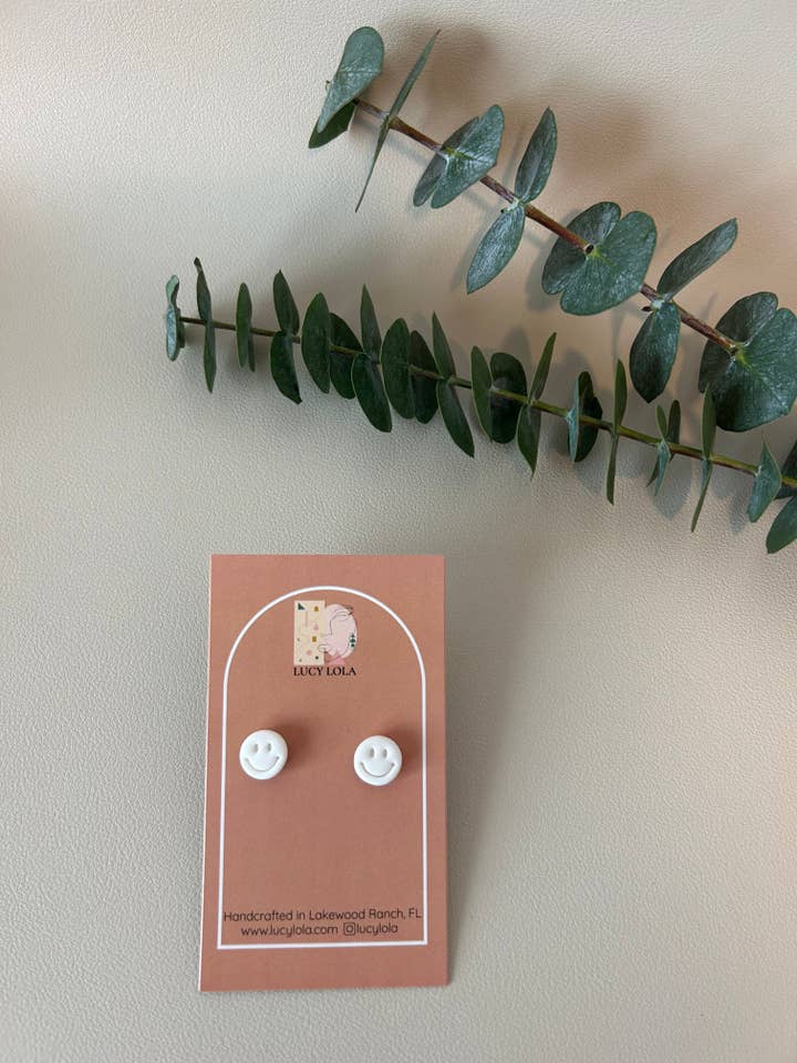 Smiley Studs - White for wholesale by lucylola