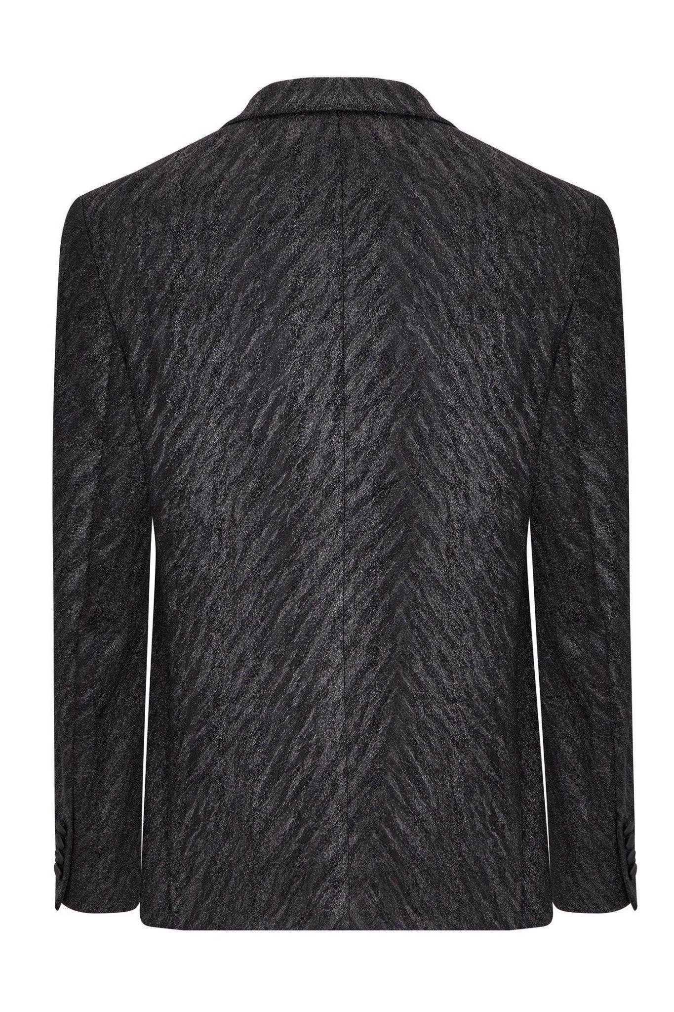 Men's Zebra Texture Peak Lapel Glitter Tuxedo Jacket- Black for wholesale on Faire7
