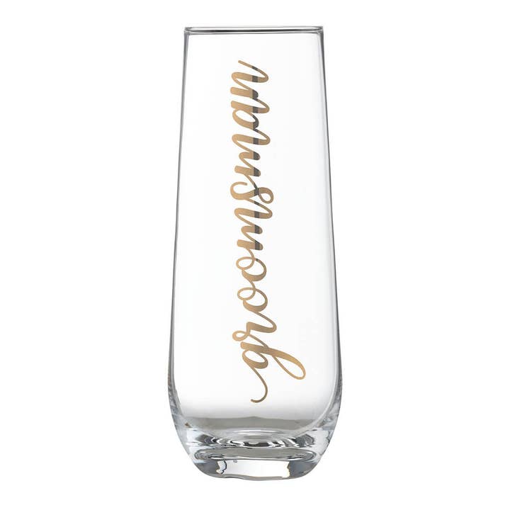 Gold "Groomsman" Stemless Champagne Glass for wholesale by Lillian Rose